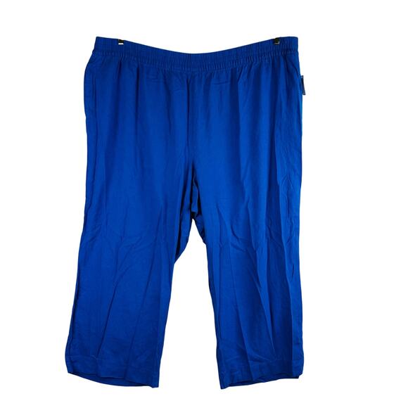 New Old Navy Womans 4X Plus Pants Wide Leg Linen Blend Pockets Pull On Blue NWT - Picture 1 of 8